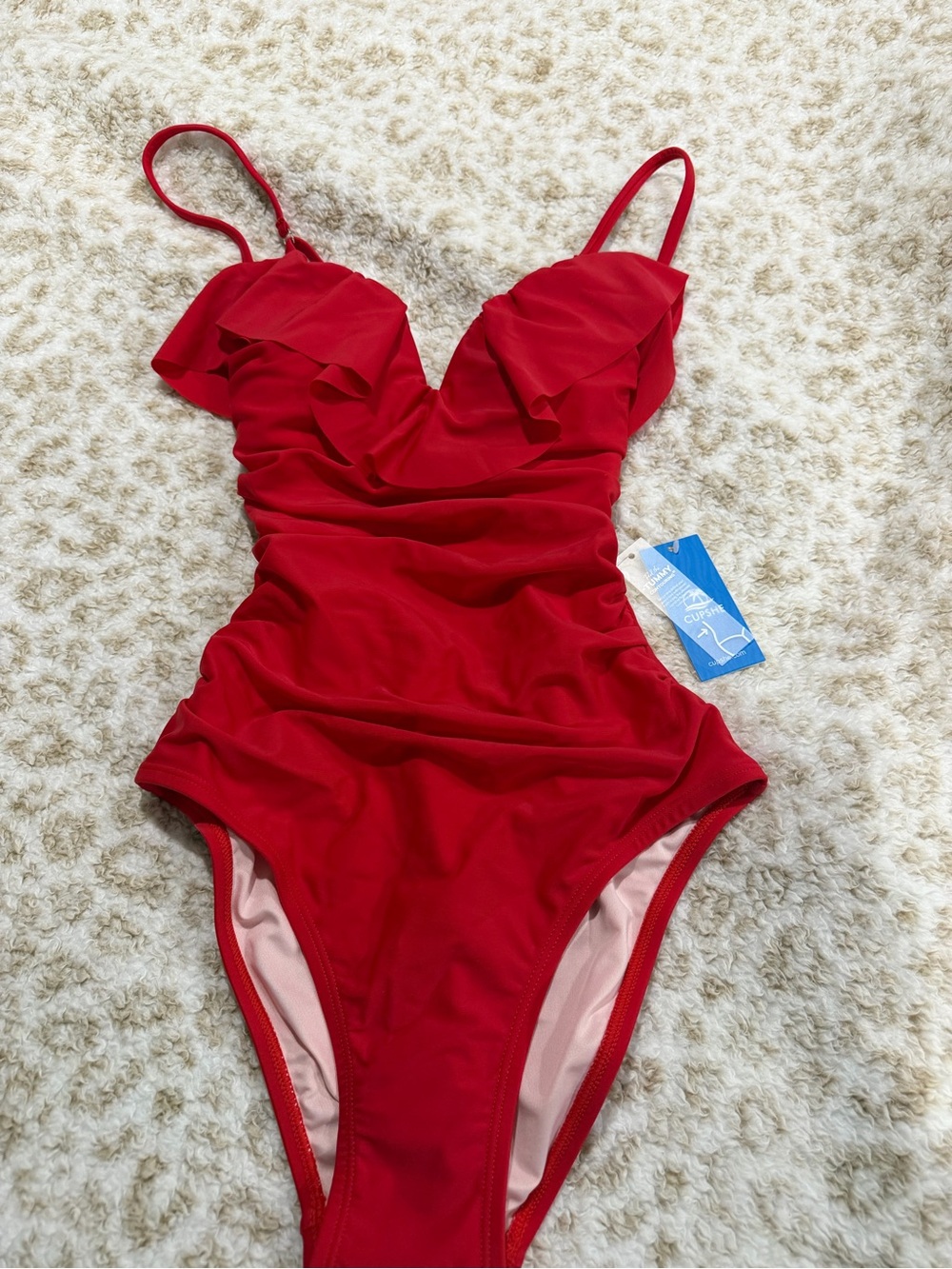 Cupshe Red Ruffled One-Piece Swimsuit tummy control